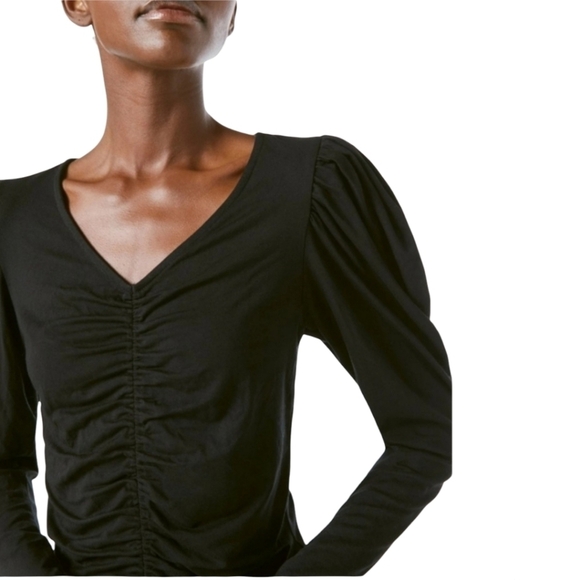 NWT Joie Black Long-Sleeve Ruched Bodycon Puff Sleeve Blouse - Picture 7 of 7